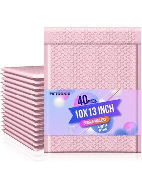 Light Pink Bubble Mailers 10x13" Padded Envelopes - 40 Pack for Shipping